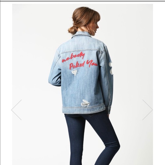 REBEL OVERSIZED RIPPED DENIM JACKET W/ EMBROIDERY - Picture 1 of 3